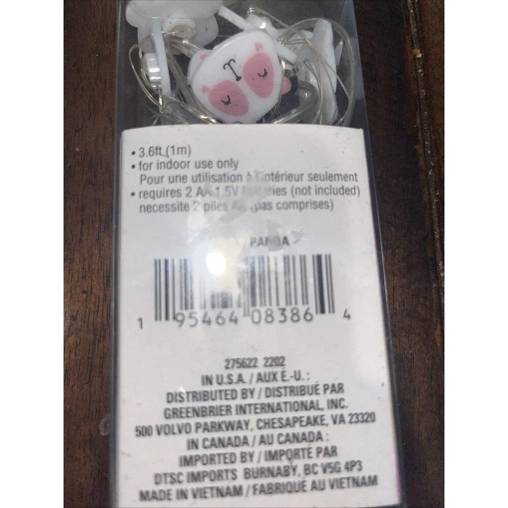 2 Panda Bear Face LED String Lights 10 Ct 3.6 Ft DIY Crafts Wreaths Party Decor